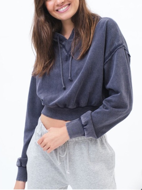 AERO Tops - Aero Indigo Wash Shrunken Pullover Hoodie